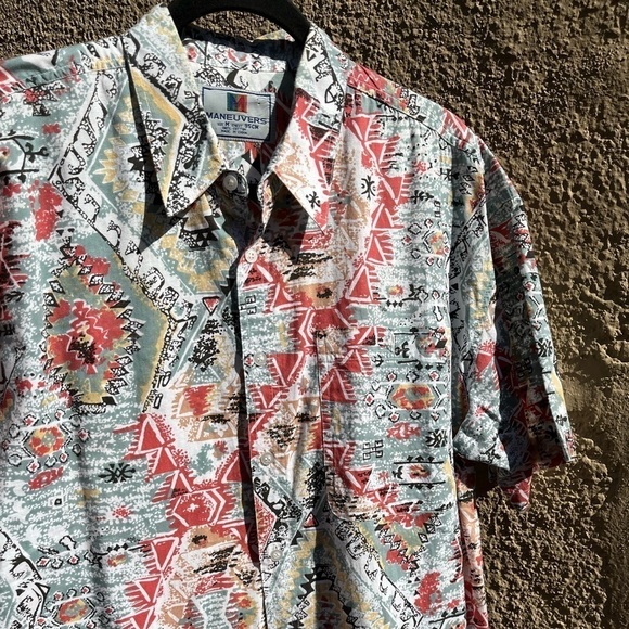 Men's Maneuvers Shirt Multicolor Southwest Button-Down M Cotton Beach Surf TIKI - Picture 6 of 9